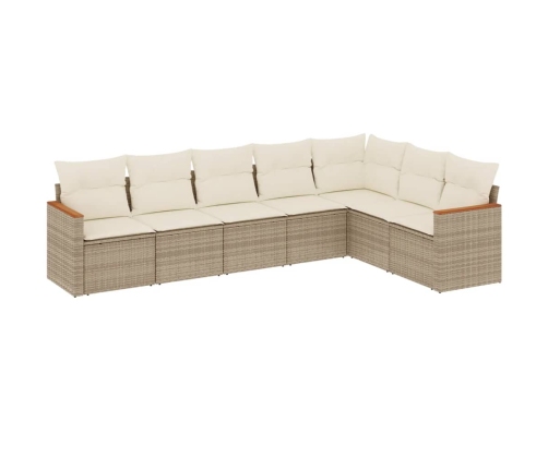 Set sofás de jardín 7 piezas y cojines ratán sintético beige
