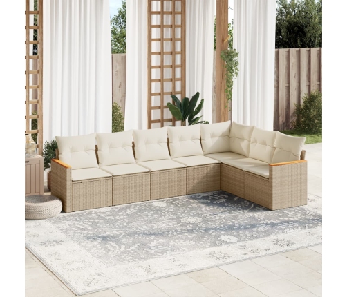 Set sofás de jardín 7 piezas y cojines ratán sintético beige