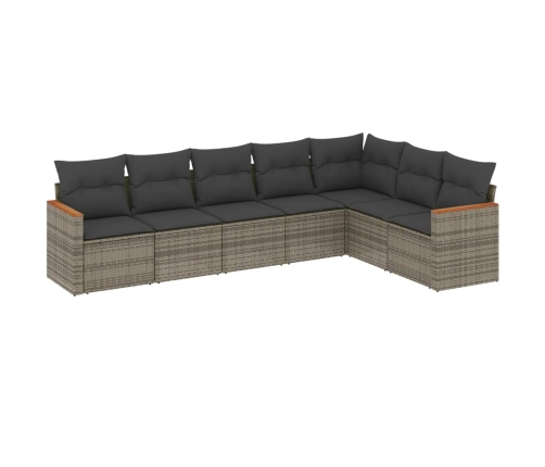Set de sofás de jardín 7 piezas con cojines ratán PE gris