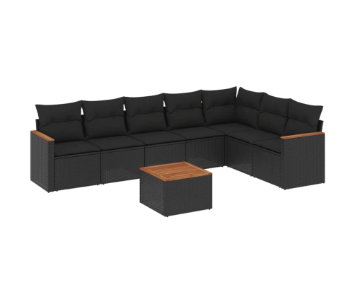 Set de sofás de jardín 8 piezas y cojines ratán sintético negro