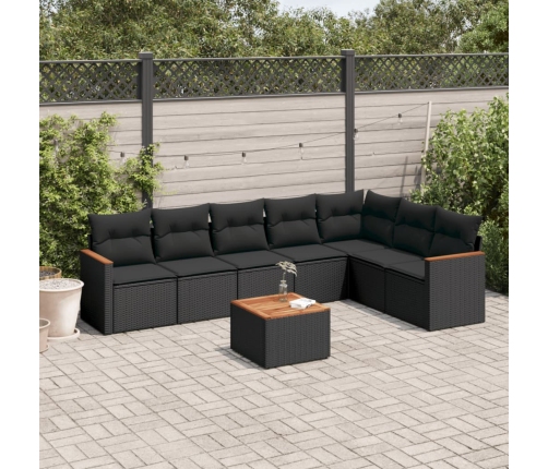 Set de sofás de jardín 8 piezas y cojines ratán sintético negro