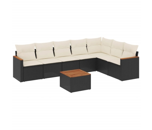 Set de sofás de jardín 8 piezas y cojines ratán sintético negro