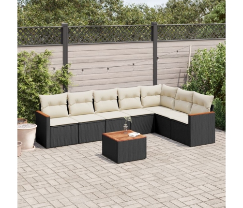 Set de sofás de jardín 8 piezas y cojines ratán sintético negro