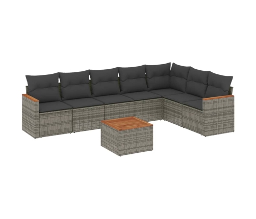 Set de sofás de jardín 8 pzas y cojines ratán sintético gris