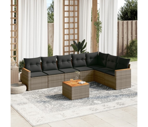 Set de sofás de jardín 8 pzas y cojines ratán sintético gris