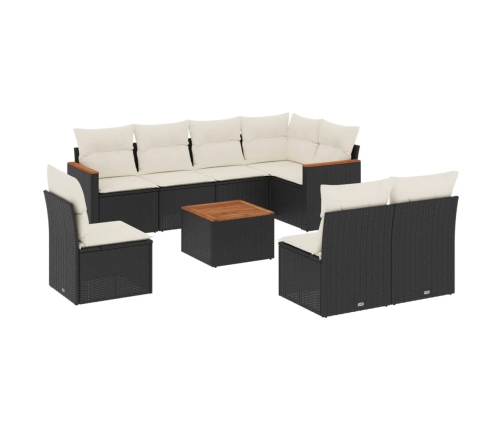 Set de sofás de jardín 8 piezas y cojines ratán sintético negro
