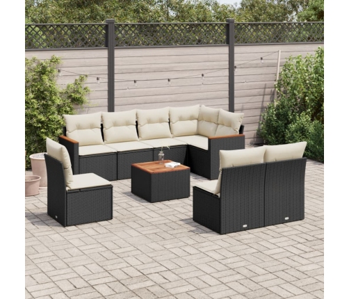 Set de sofás de jardín 8 piezas y cojines ratán sintético negro
