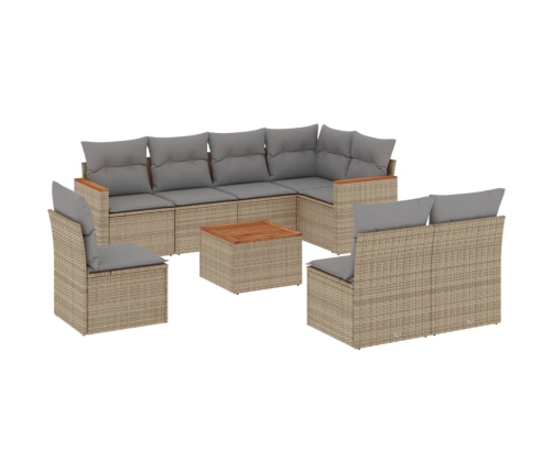 Set de sofás de jardín 9 pzas con cojines ratán sintético beige