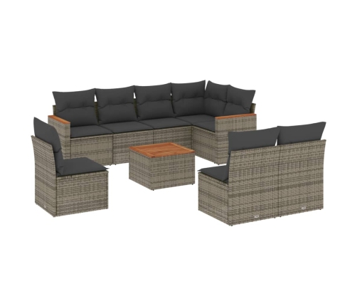 Set de muebles de jardín 9 pzas y cojines ratán sintético gris
