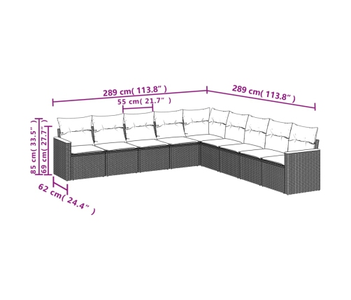 Set de sofás de jardín 8 piezas y cojines ratán sintético negro