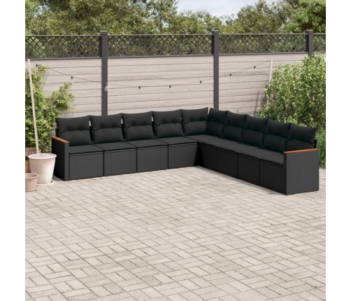 Set de sofás de jardín 8 piezas y cojines ratán sintético negro