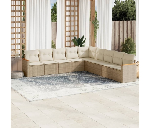 Set de sofás de jardín 9 pzas con cojines ratán sintético beige