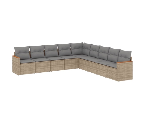 Set de sofás de jardín 9 pzas con cojines ratán sintético beige