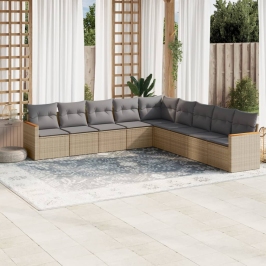 Set de sofás de jardín 9 pzas con cojines ratán sintético beige