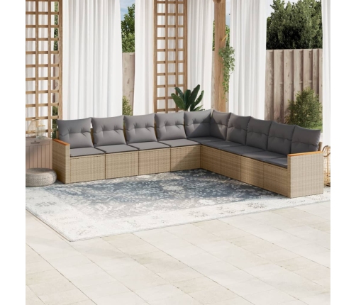 Set de sofás de jardín 9 pzas con cojines ratán sintético beige