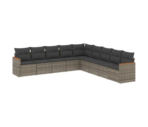 Set de muebles de jardín 9 pzas y cojines ratán sintético gris