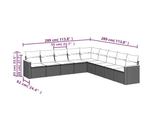 Set de muebles de jardín 9 pzas y cojines ratán sintético gris