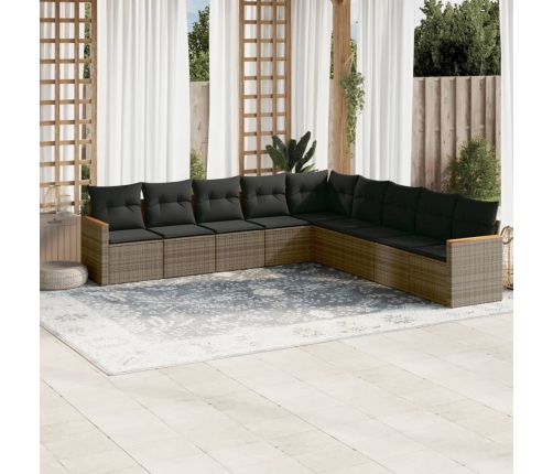 Set de muebles de jardín 9 pzas y cojines ratán sintético gris