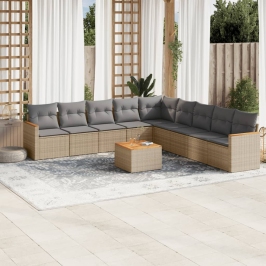 Juego de sofás jardín con cojines beige 10 pzas ratán sintético