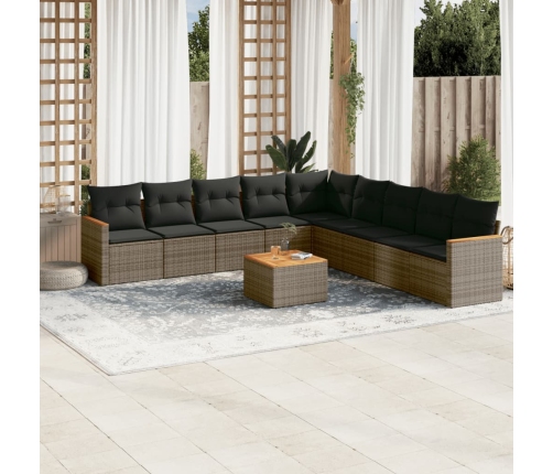 Set de sofás de jardín 10 pzas con cojines ratán sintético gris