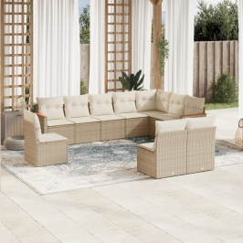 Juego de sofás jardín con cojines beige 10 pzas ratán sintético
