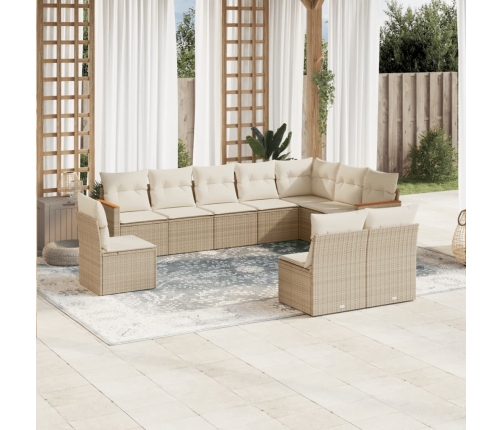 Juego de sofás jardín con cojines beige 10 pzas ratán sintético