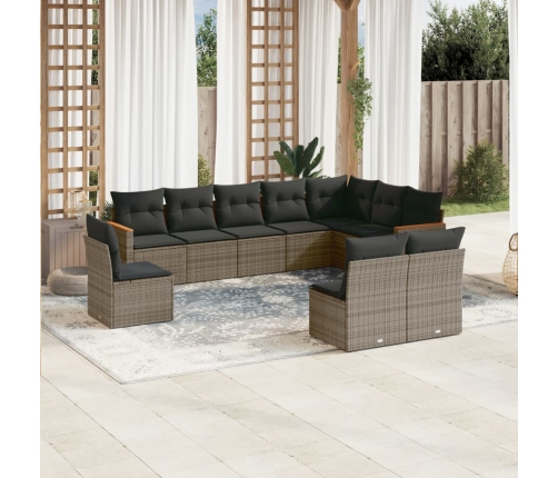 Set de sofás de jardín 10 pzas con cojines ratán sintético gris