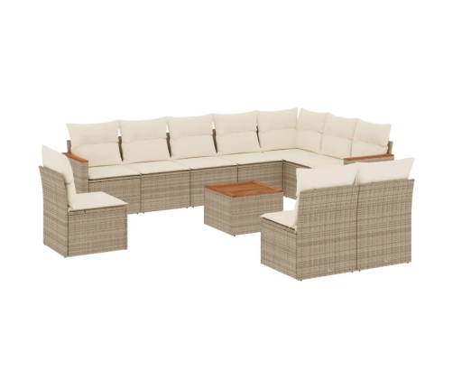 Set de sofás de jardín 11pzas con cojines ratán sintético beige