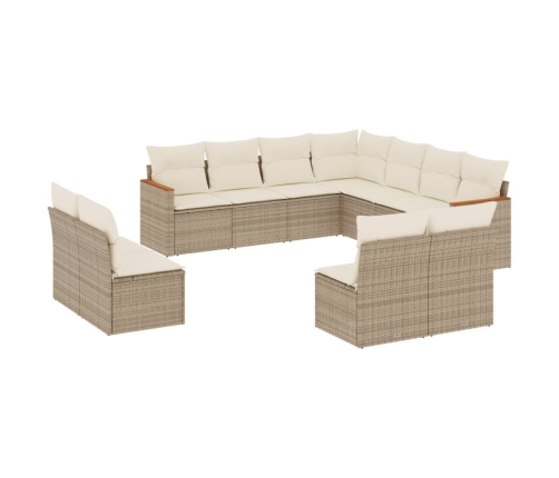Set de sofás de jardín 11pzas con cojines ratán sintético beige