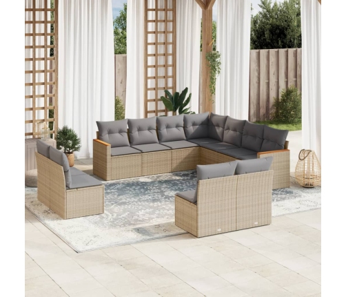 Set de sofás de jardín 11pzas con cojines ratán sintético beige