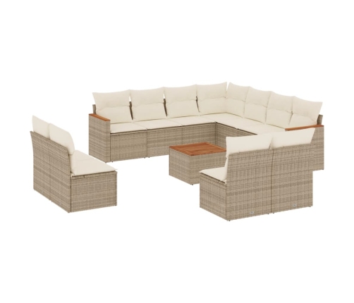 Set de sofás de jardín 12 pzas y cojines ratán sintético marrón