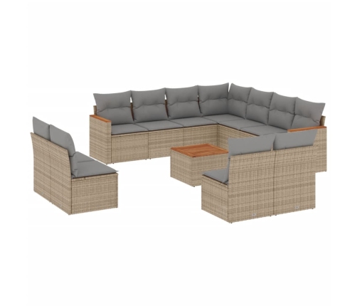 Set de sofás de jardín 12 pzas y cojines ratán sintético marrón