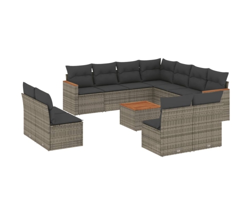 Set de sofás de jardín 12 pzas con cojines ratán sintético gris