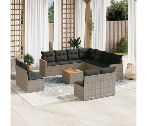 Set de sofás de jardín 12 pzas con cojines ratán sintético gris