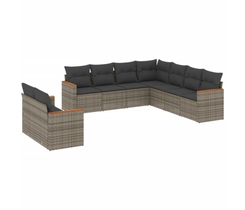 Set de muebles de jardín 9 pzas y cojines ratán sintético gris
