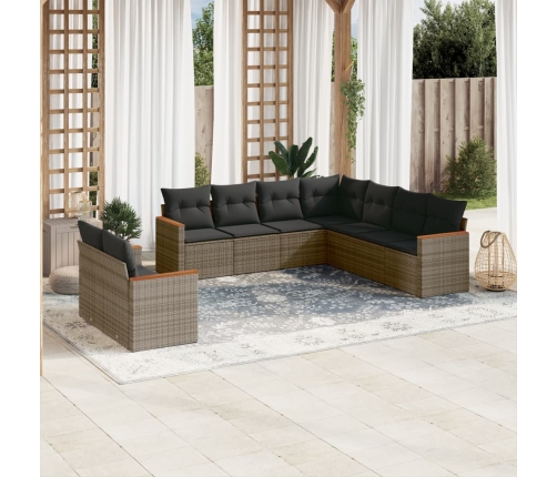 Set de muebles de jardín 9 pzas y cojines ratán sintético gris
