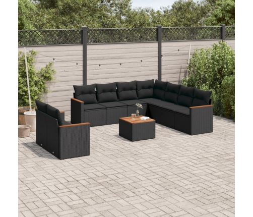 Set de sofás de jardín 10 pzas cojines ratán sintético negro