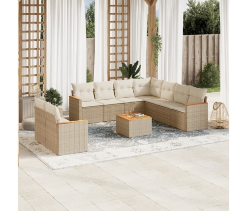 Juego de sofás jardín con cojines beige 10 pzas ratán sintético
