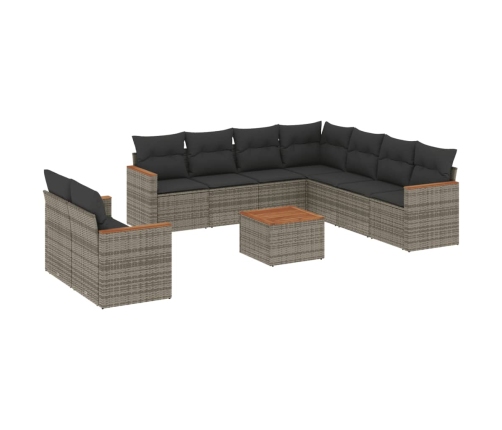 Set de sofás de jardín 10 pzas con cojines ratán sintético gris