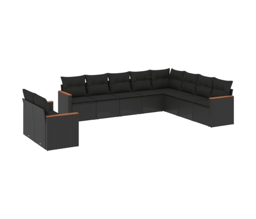 Set de sofás de jardín 10 pzas cojines ratán sintético negro