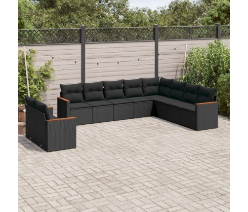 Set de sofás de jardín 10 pzas cojines ratán sintético negro