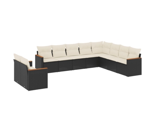 Set de sofás de jardín 10 pzas cojines ratán sintético negro