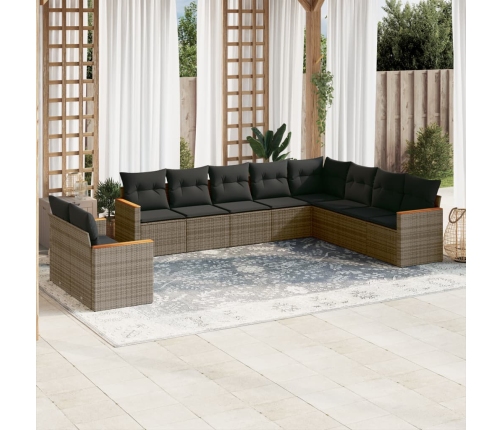 Set de sofás de jardín 10 pzas con cojines ratán sintético gris