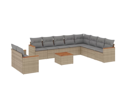 Set de sofás de jardín 11pzas con cojines ratán sintético beige