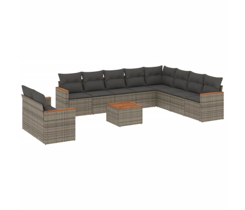 Set de sofás de jardín 11 pzas y cojines ratán sintético gris