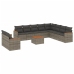 Set de sofás de jardín 11 pzas y cojines ratán sintético gris
