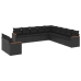 Set de sofás de jardín 11 pzas y cojines ratán sintético negro