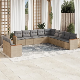 Set de sofás de jardín 11pzas con cojines ratán sintético beige