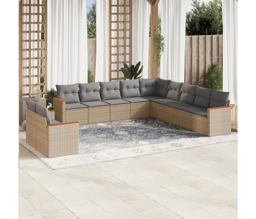 Set de sofás de jardín 11pzas con cojines ratán sintético beige