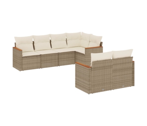Set sofás de jardín 7 piezas y cojines ratán sintético beige